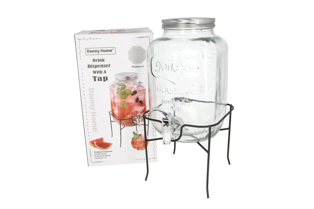 Distributeur d'eau avec robinet et support en métal - 4 L
